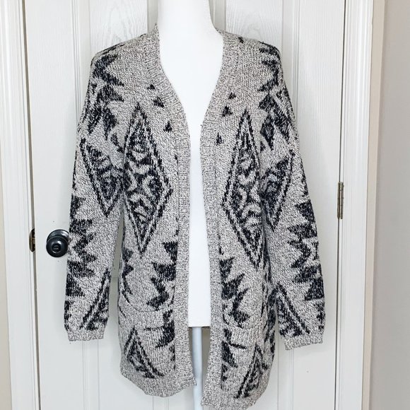 Garage Sweaters - Gray, White, and Tan Southwest Open Cardigan Sz XS